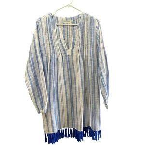 Roller Rabbit Blue White V-neckline Long Sleeves Cover Up Dress Size Medium